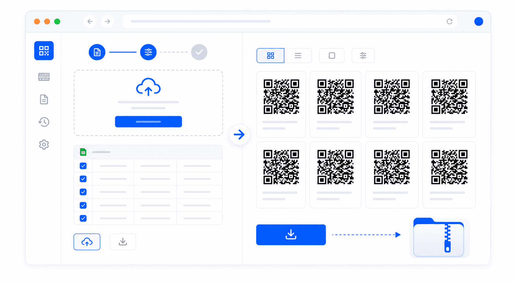 Bulk QR code generation from spreadsheet preview